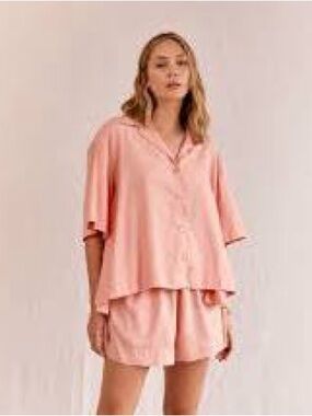 NWT Piyama Women's Dusty Pink Short Pajama Set - Lightweight Sleep Top & Shorts
